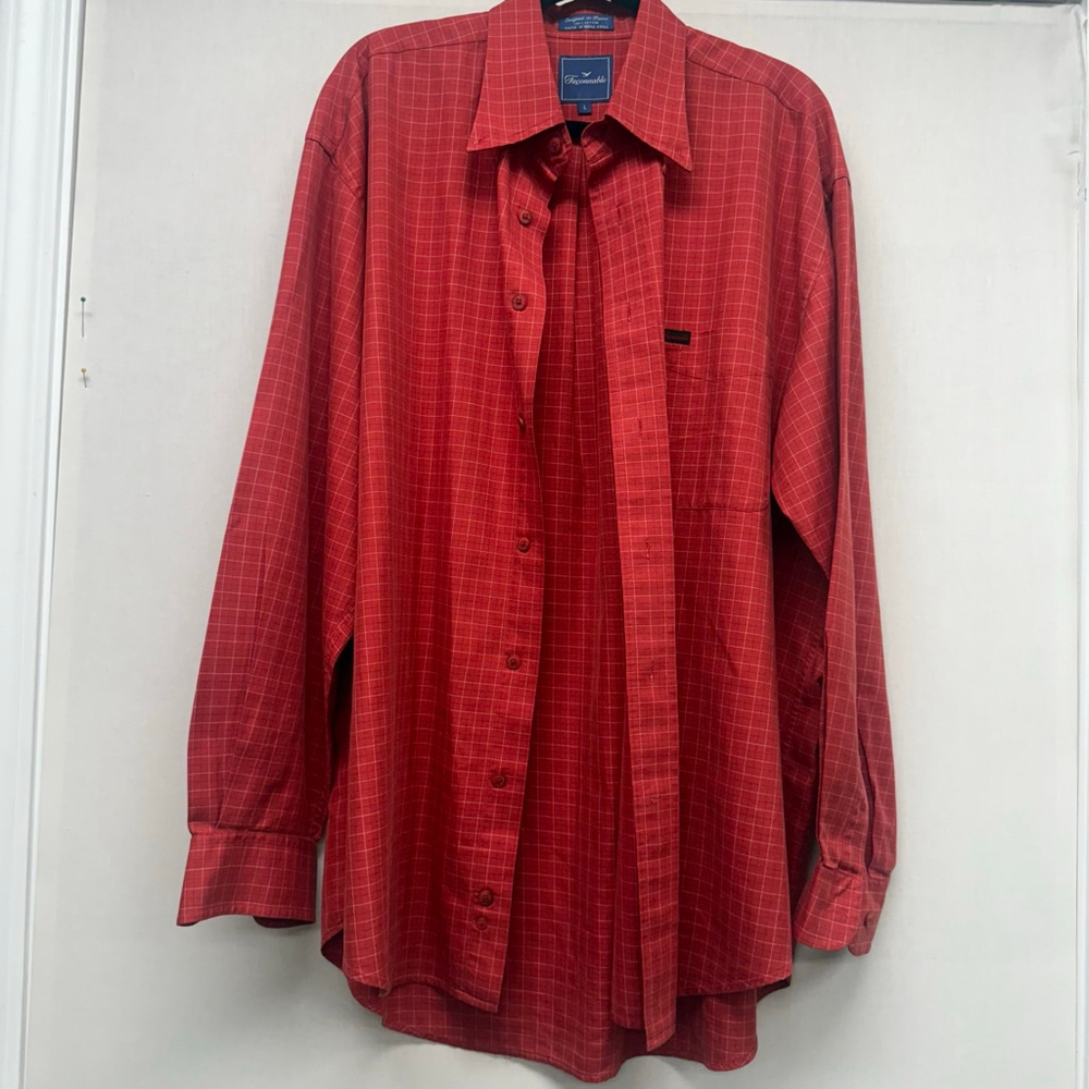 Men's Façonnable Red Plaid Casual Button Down Shirt Size L